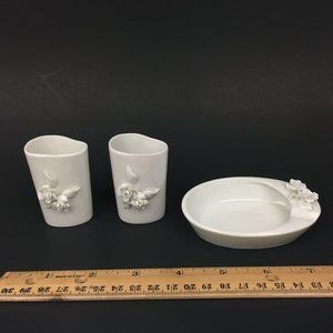 Vtg 60s White Ceramic Porcelain‎ Ashtray Match Hold